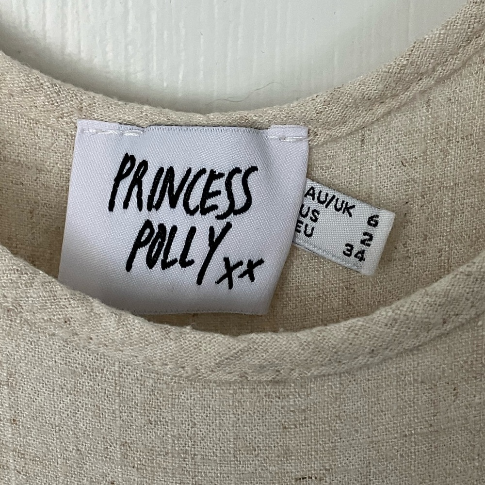 Princess Polly Tay Short Romper Outfit Tie Shoulder Straps Pockets Linen Beige 2 - Picture 7 of 15